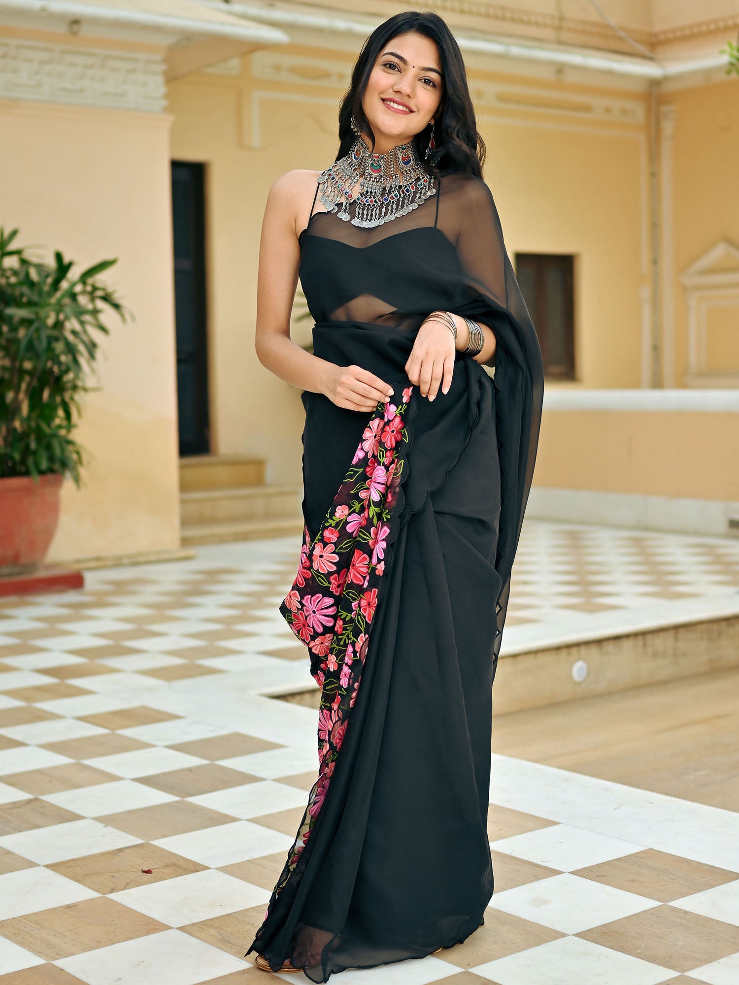 Black Embroidered Saree