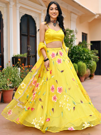 Yellow Hand Painted Lehenga Set