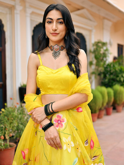Yellow Hand Painted Lehenga Set