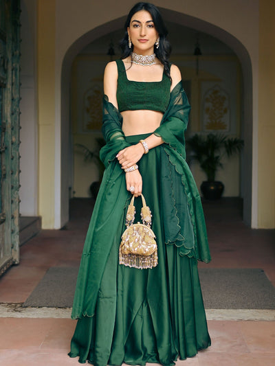 Green Handwork Blouse Lehenga Set