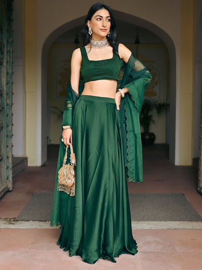 Green Handwork Blouse Lehenga Set
