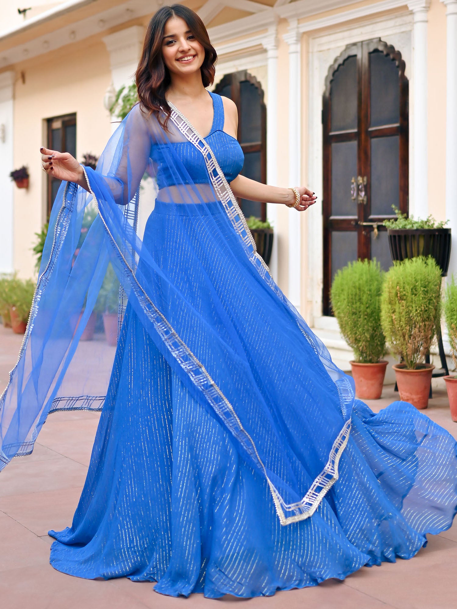 Blue Lurex Lehenga Set