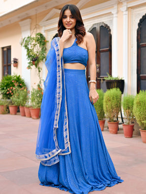 Blue Lurex Lehenga Set