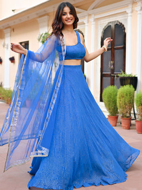 Blue Lurex Lehenga Set