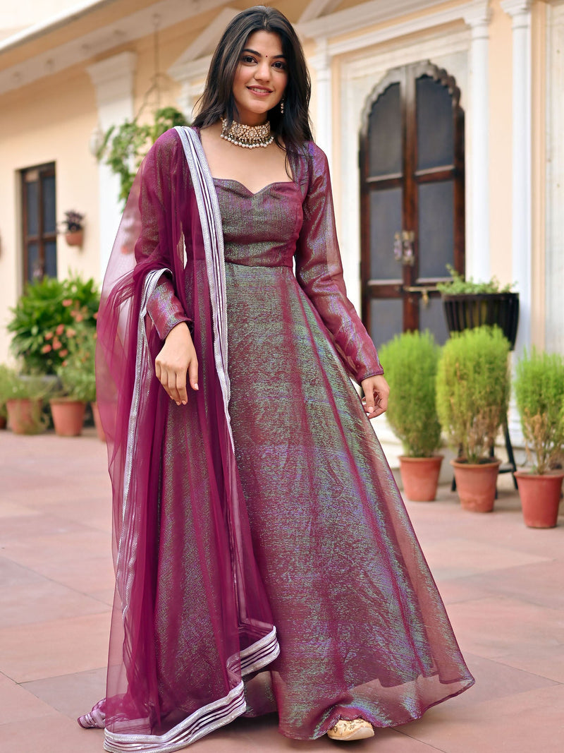 Wine Premium Silk Pant Anarkali