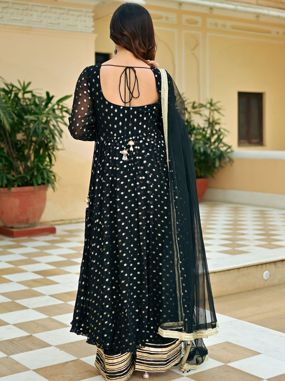 Pink Ombre Embellished Georgette Silk Anarkali Set