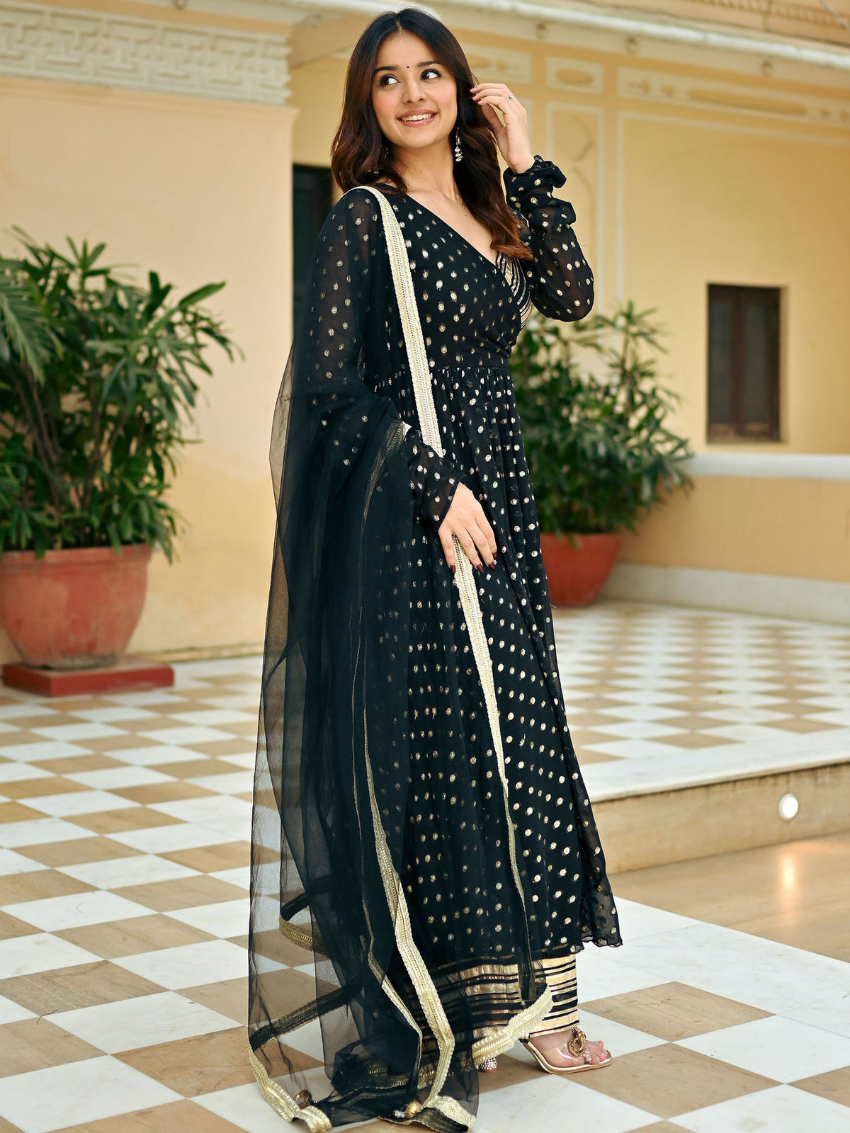 Orange Georgette & Net - Anarkali