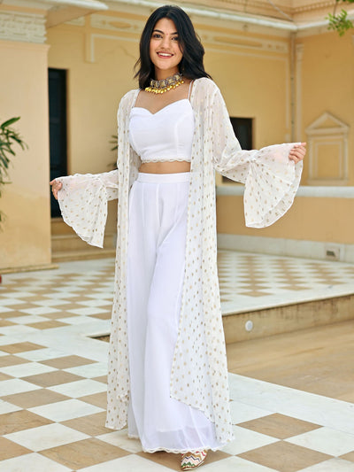 White Georgette Three Piece  Set