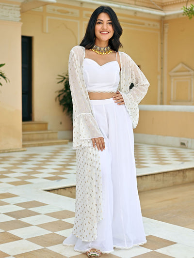 White Georgette Three Piece  Set