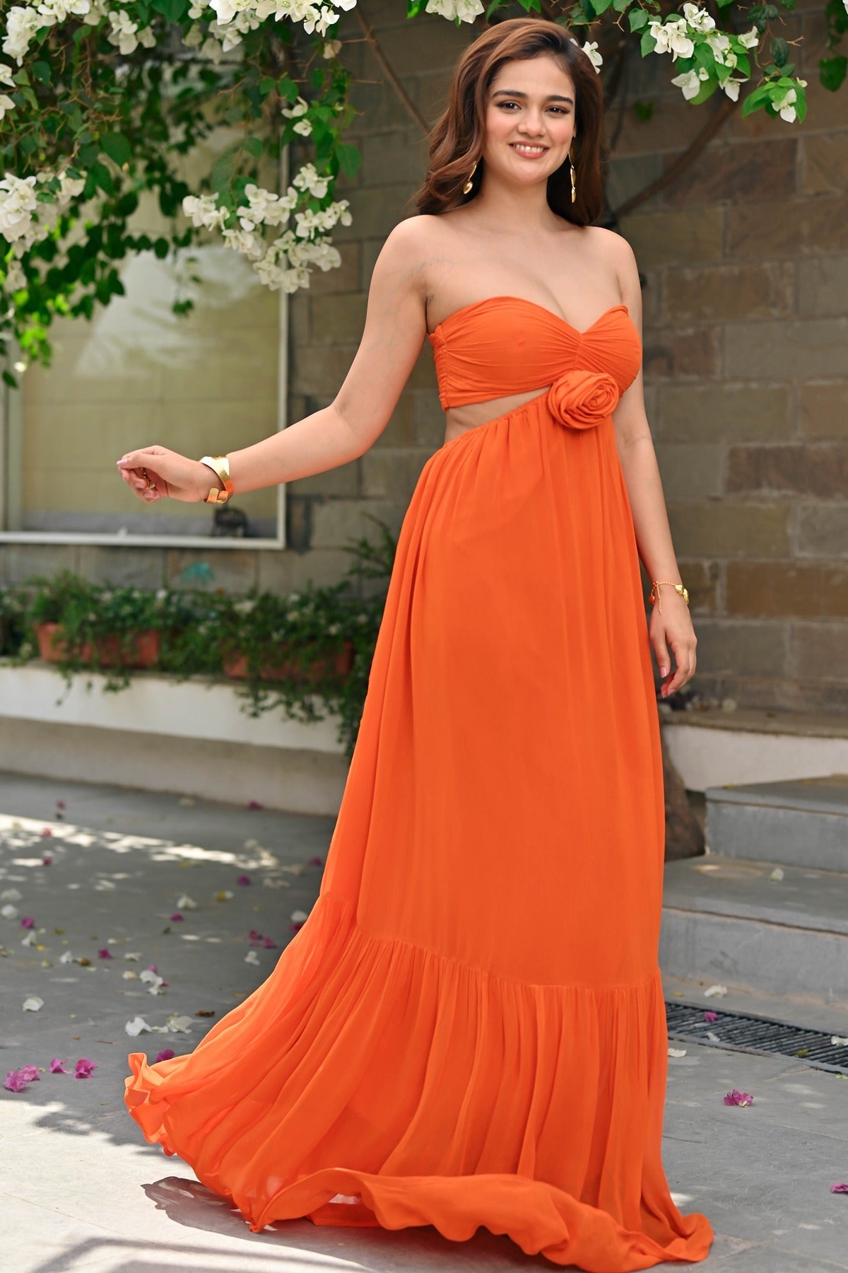 Rose Orange Tube Long Dress