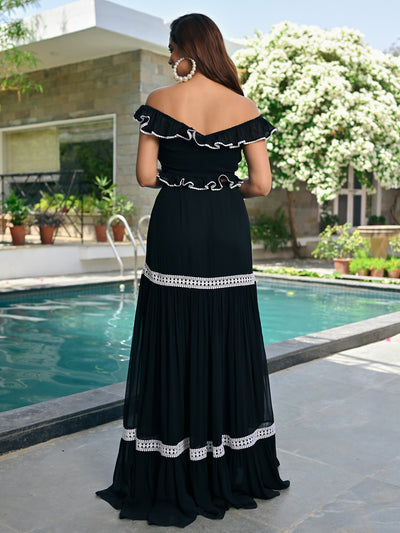 Black Skirt Crop Top Set