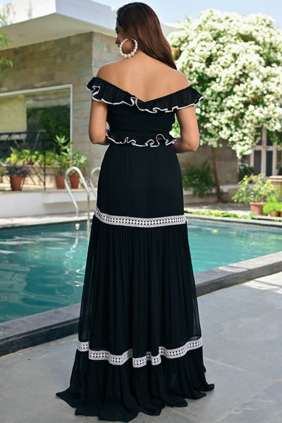 Black Skirt Crop Top Set