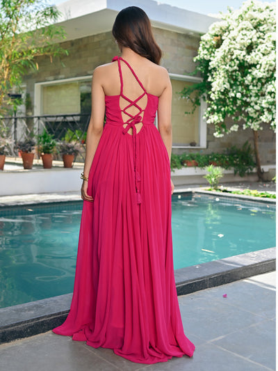 Rosy one shoulder dress