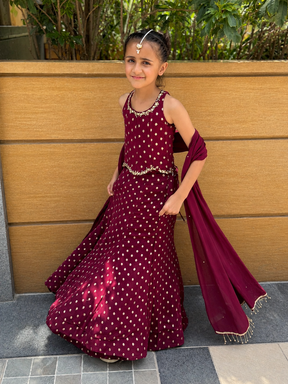 Wine Lehenga Set