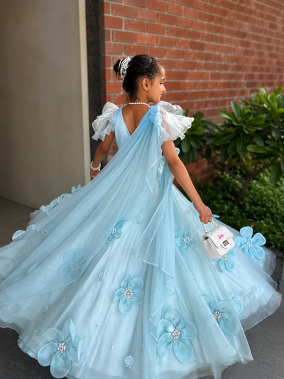 SKY BLUE RUFFLE GOWN