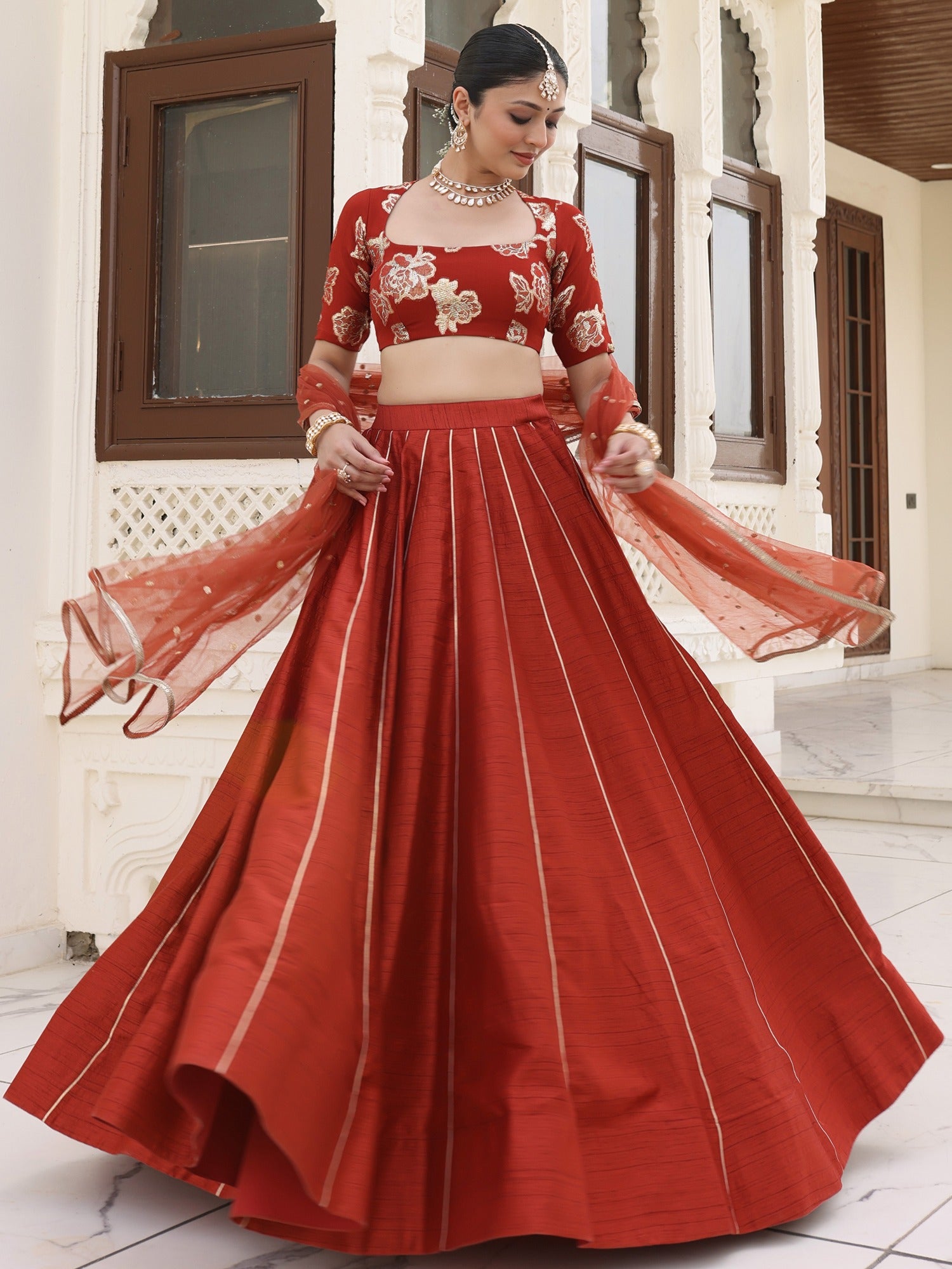 lehenga dress silk Peach Raw Set 3XL / No Extra Dupatta a crepe silk bottom with santoon inner Rust Queen Silk Gota Lehenga