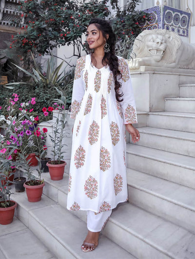 White Printed Kurta Set