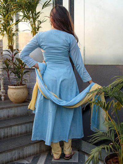 Blue Yellow Anarkali Without  Dupatta