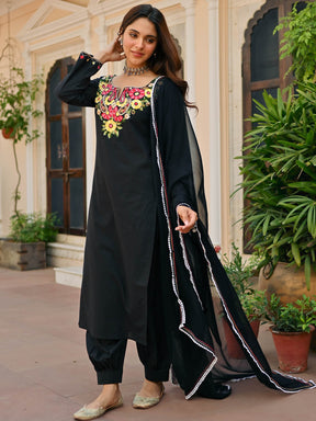 Black Cotton Aari Kurta Set