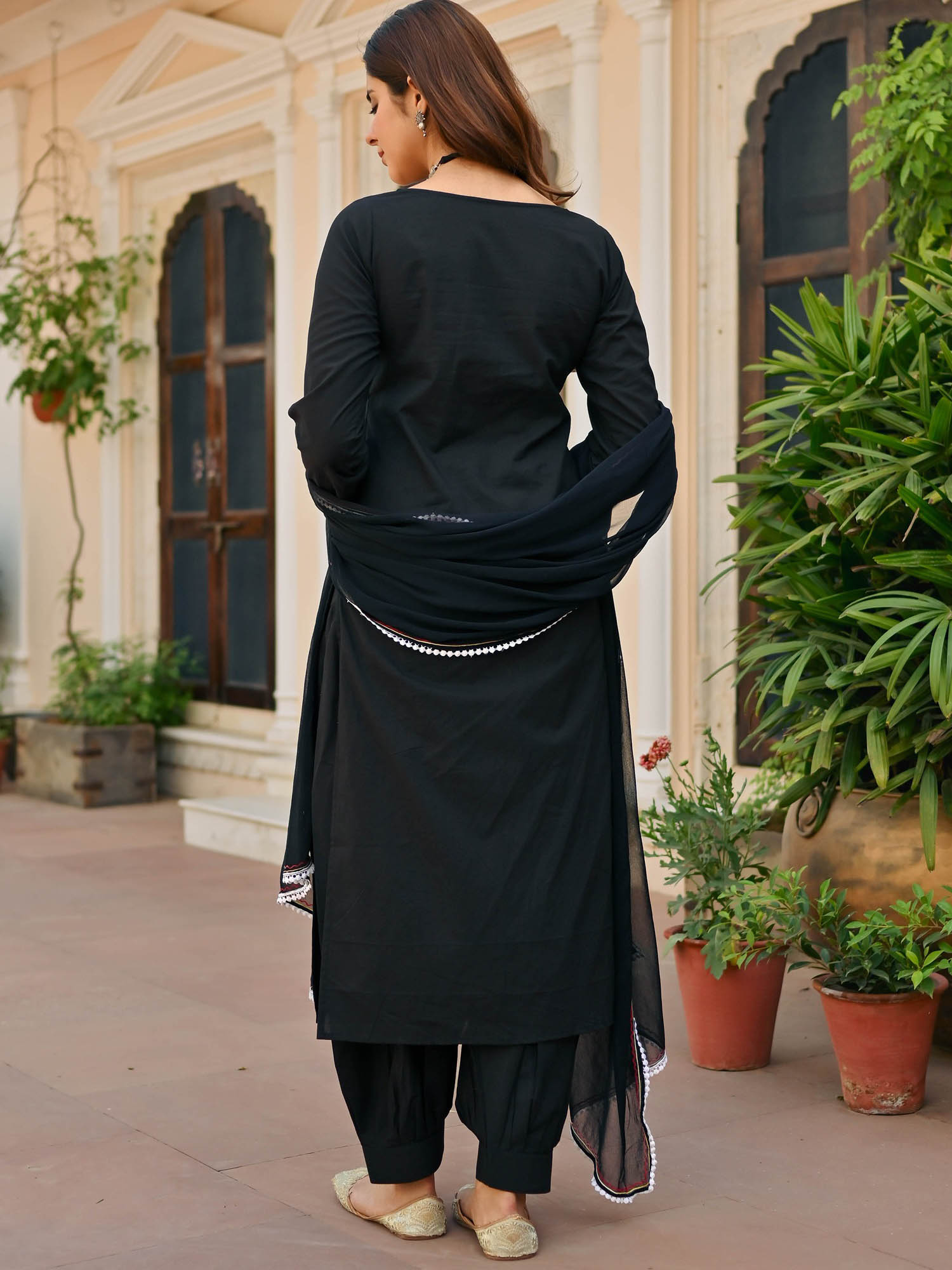 Black Cotton Aari Kurta Set
