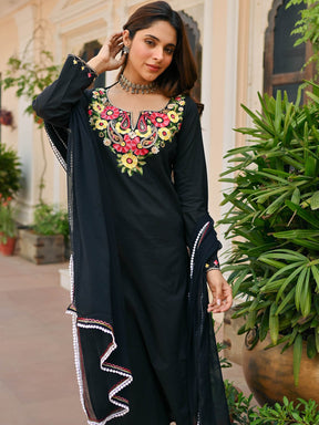 Black Cotton Aari Kurta Set