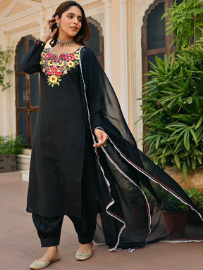 Black Cotton Aari Kurta Set