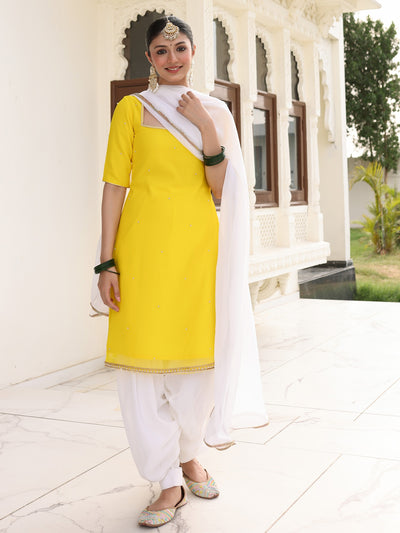 Yellow & White Contrast Patiala Set