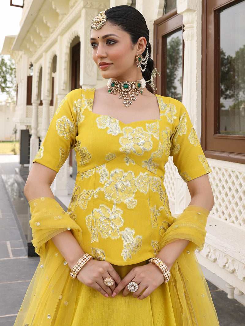 Yellow Mirror And Gota Lehenga Set
