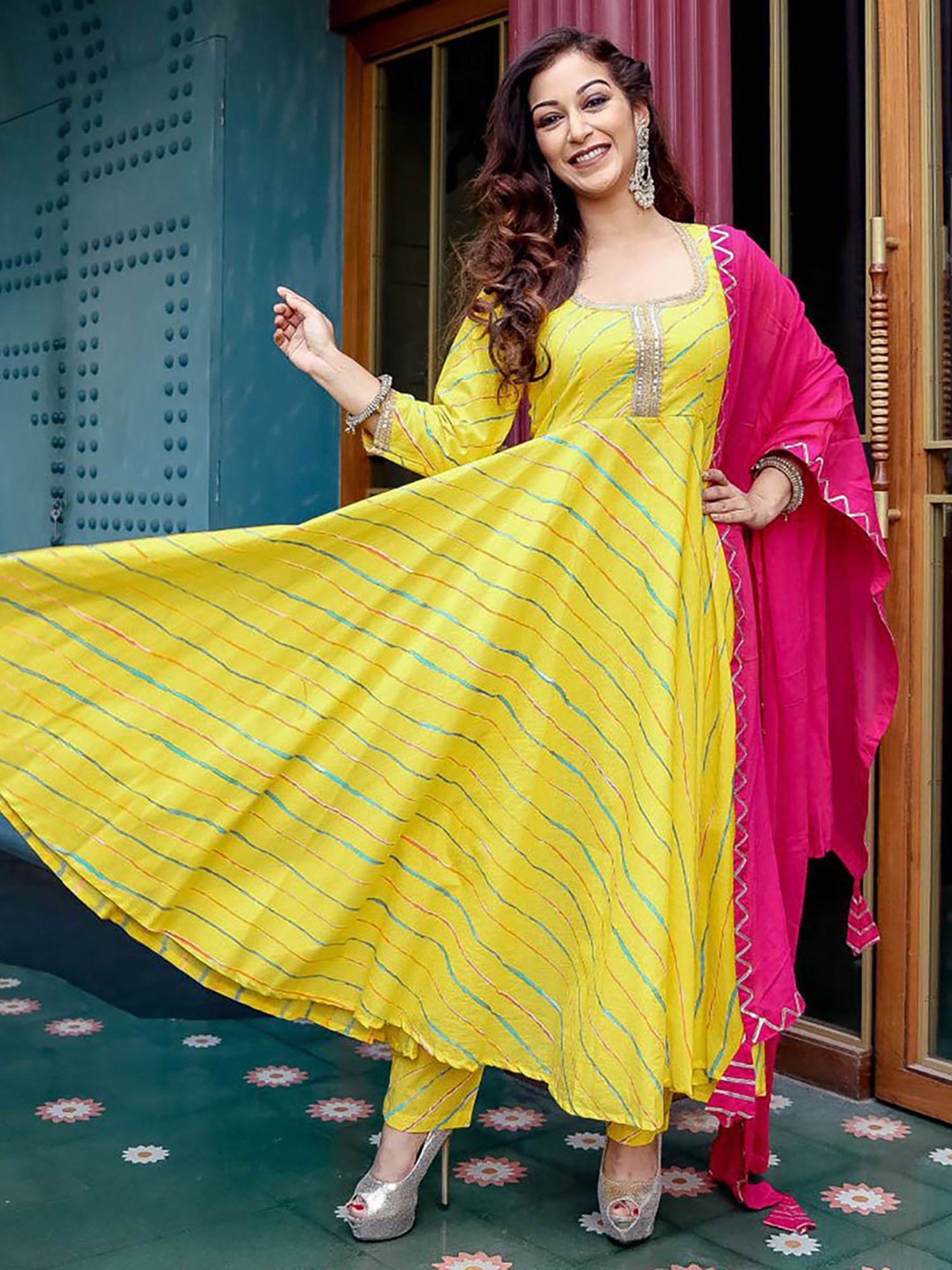 leheriya dress design Shop Royal Blue Georgette Leheriya Print Anarkali Suit After Six Wear in CA