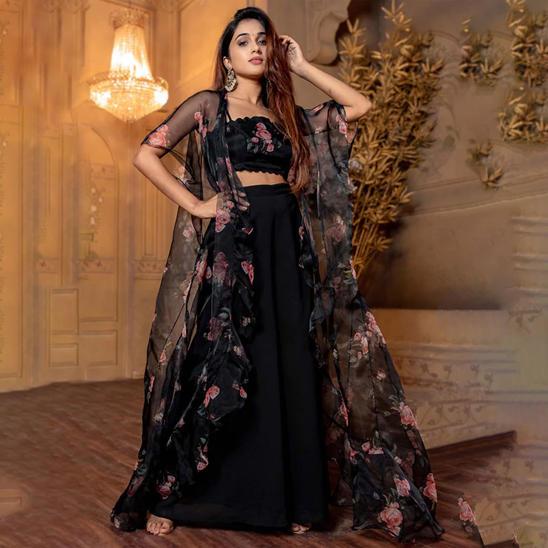 Buy Indian Bollywood Designer Printed Rayon Crop Top, Shrug With Palazzo  Set Special for Women Party Wear Dress. Valentine's Day Special Dress.  Online in India - Etsy
