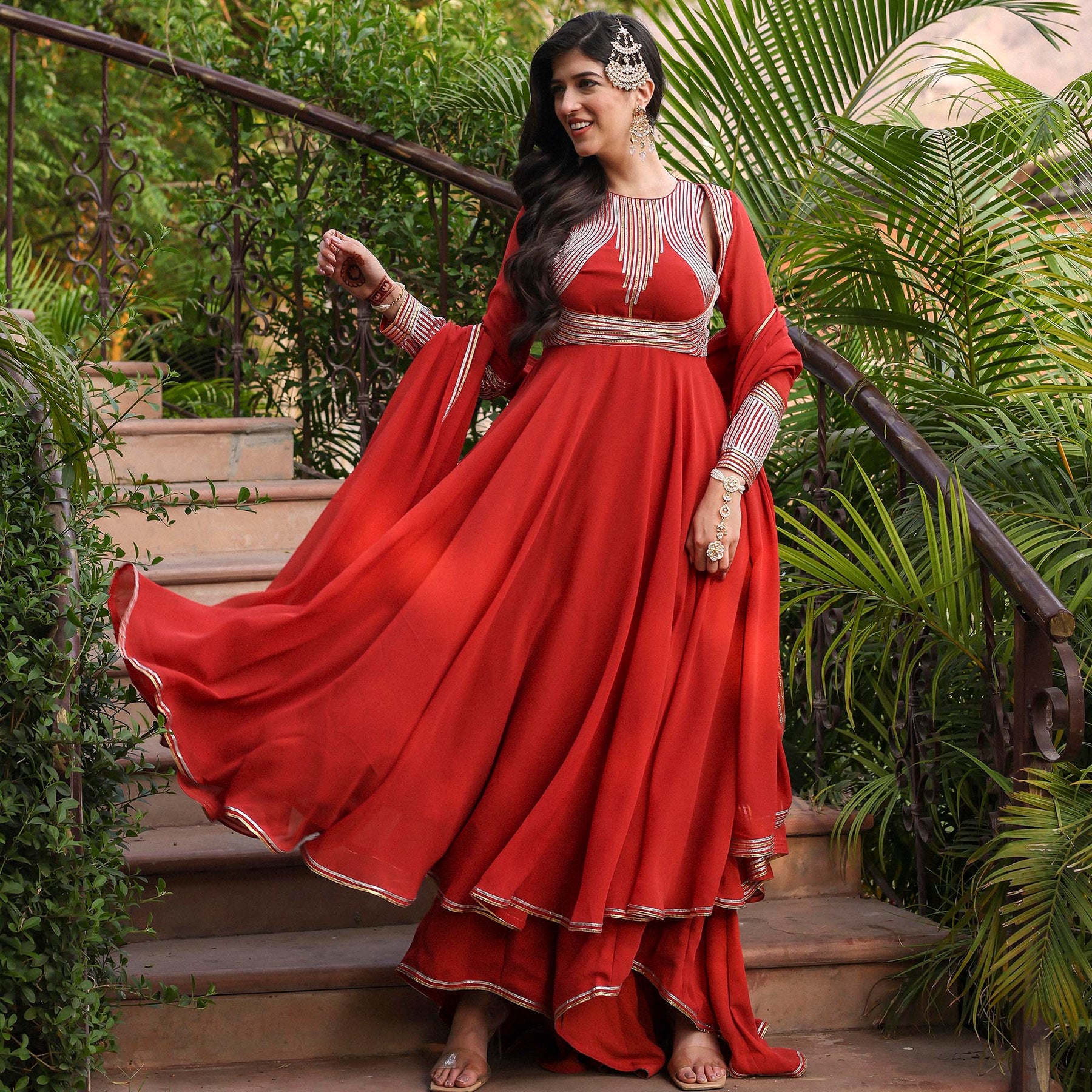 Buy Trendy Red Anarkali Suit Online in USA | Rutbaa