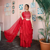 Red Saree With Stitched Blouse