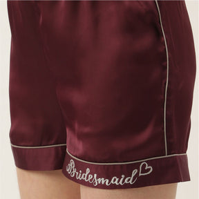 Bridesmaid Embroidered Purple Silk Shorts With Camisole Set