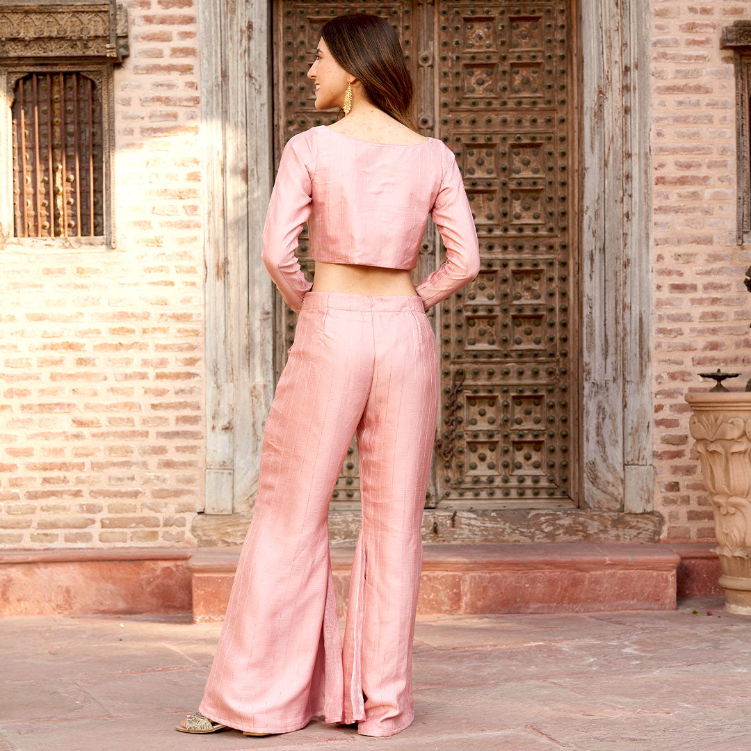 ROSE PINK CROP TOP WITH BELL BOTTOMS