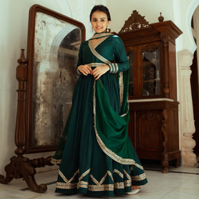 Green Silk Anarkali Dupatta Set