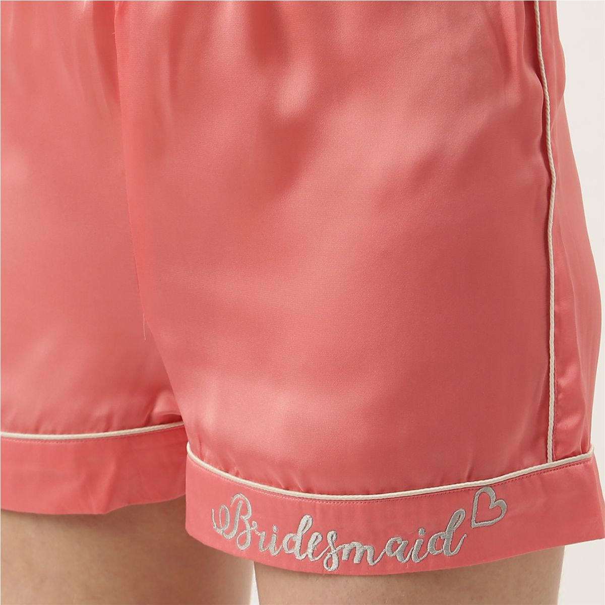 Bridesmaid Embroidered Pink Silk Shorts With Camisole Set