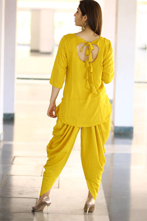 Yellow Pink satin readymade dhoti set cape suit 1134