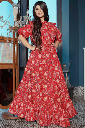 Red Off Shoulder Floral Print Dress