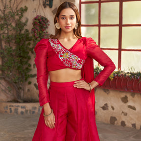 RUBY RED CROP BLOUSE WITH SHARARA SET