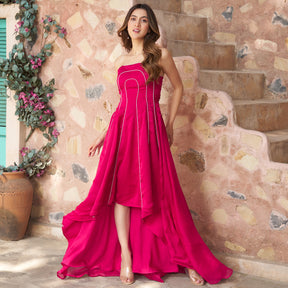 Ruby Pink Off Shoulder High Low Gown