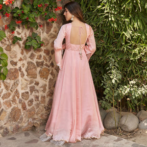 PEACH HAND EMBROIDERED GOWN