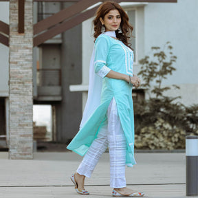 Blue Straight Cut Salwar Suit With Dupatta