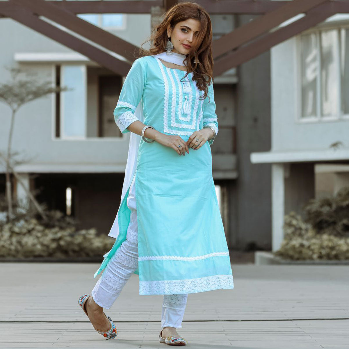 Punjabi suit look blue white | Blue and white suit, White punjabi suits,  Sky blue suit