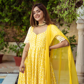 Yellow Embroidery Anarkali Set