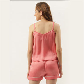 Bride Embroidered Pink Silk Shorts With Camisole Set