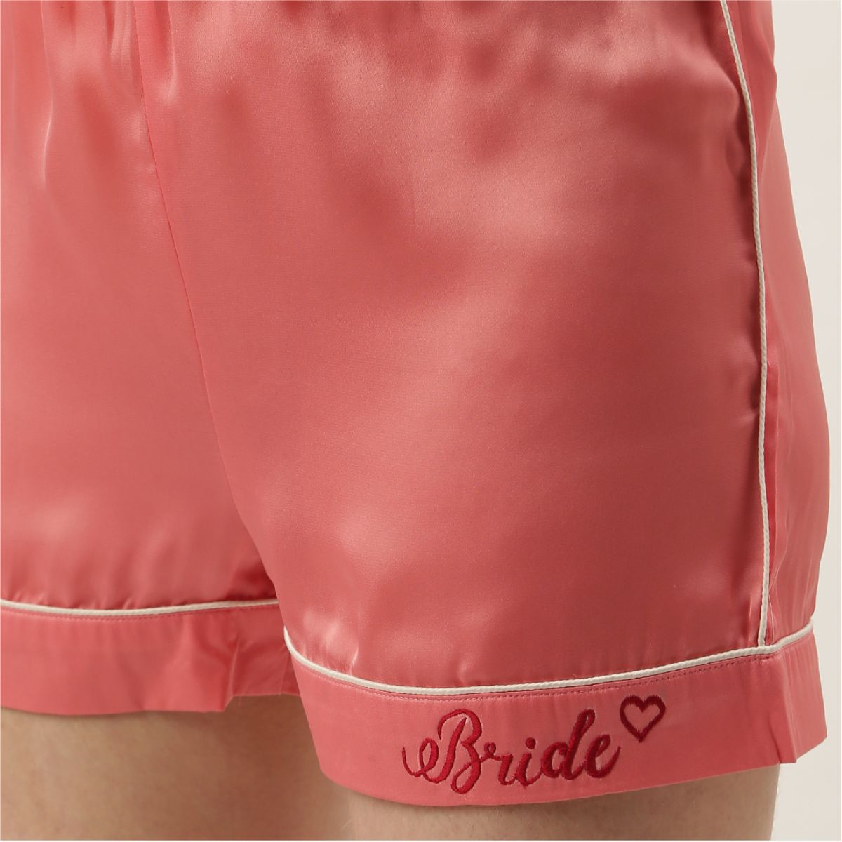Bride Embroidered Pink Silk Shorts With Camisole Set
