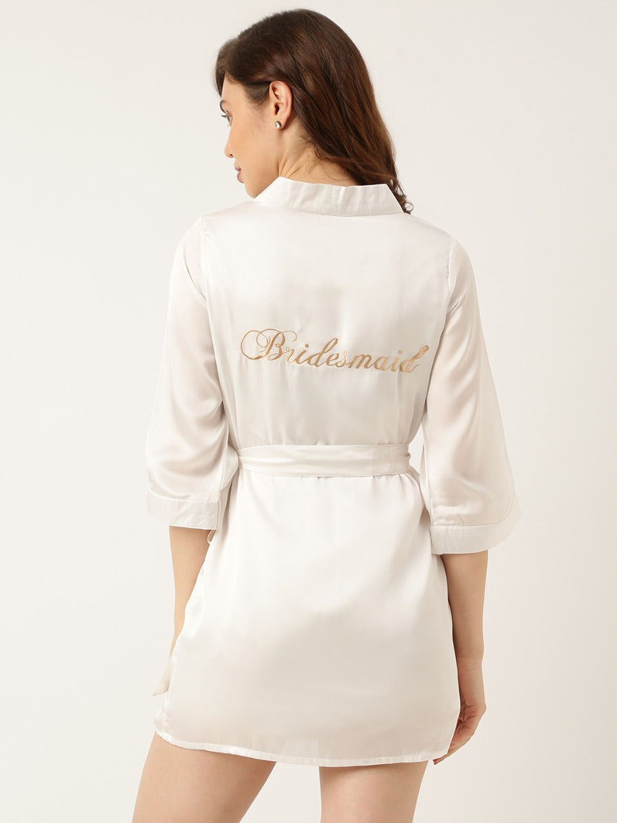 Bridesmaid Embroidered White Silk Robe
