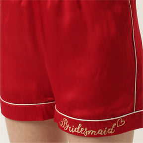 Bridesmaid Embroidered Red Silk Shorts With Camisole Set