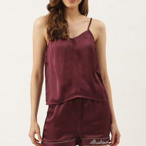Bridesmaid Embroidered Purple Silk Shorts With Camisole Set