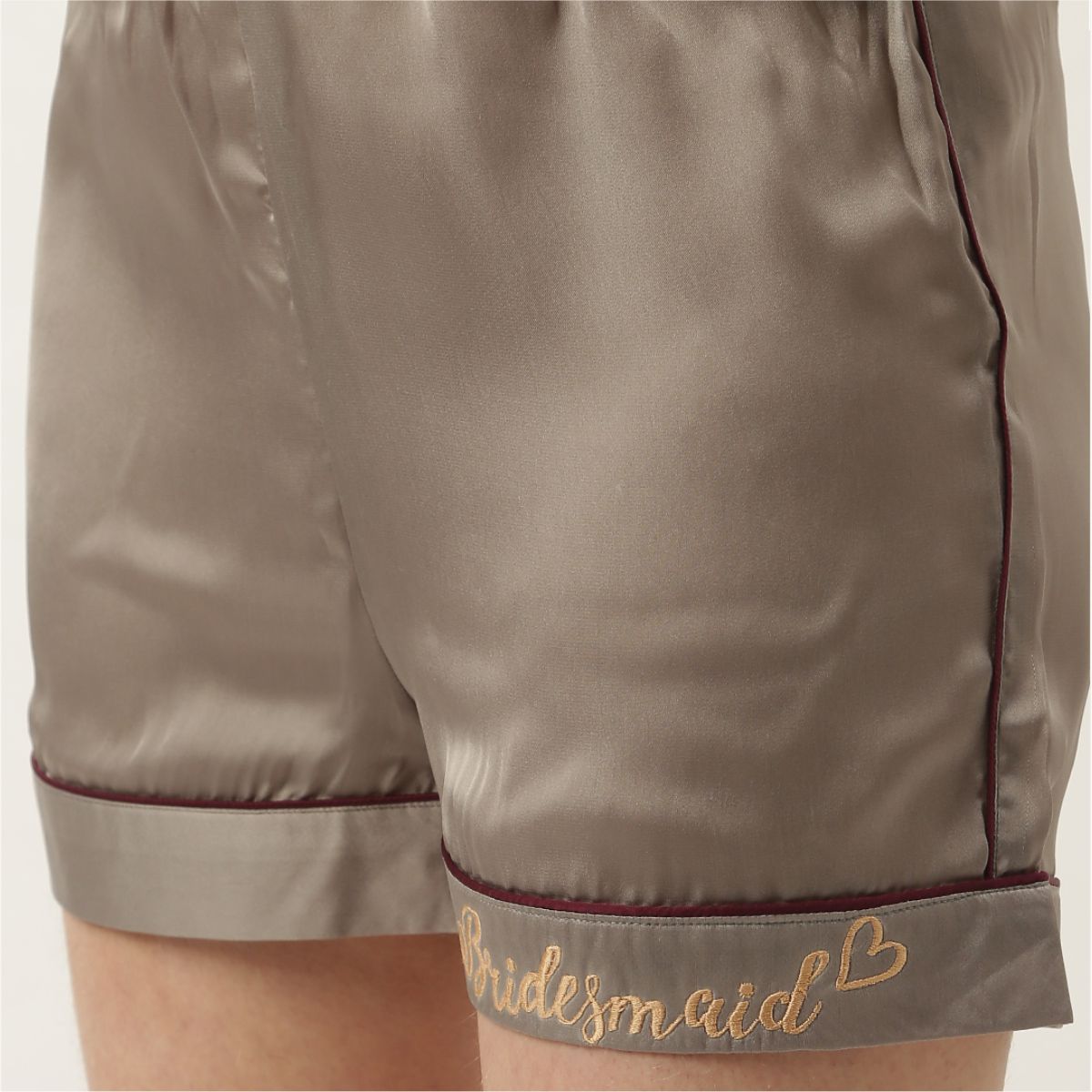Bridesmaid Embroidered Grey Silk Shorts With Camisole Set
